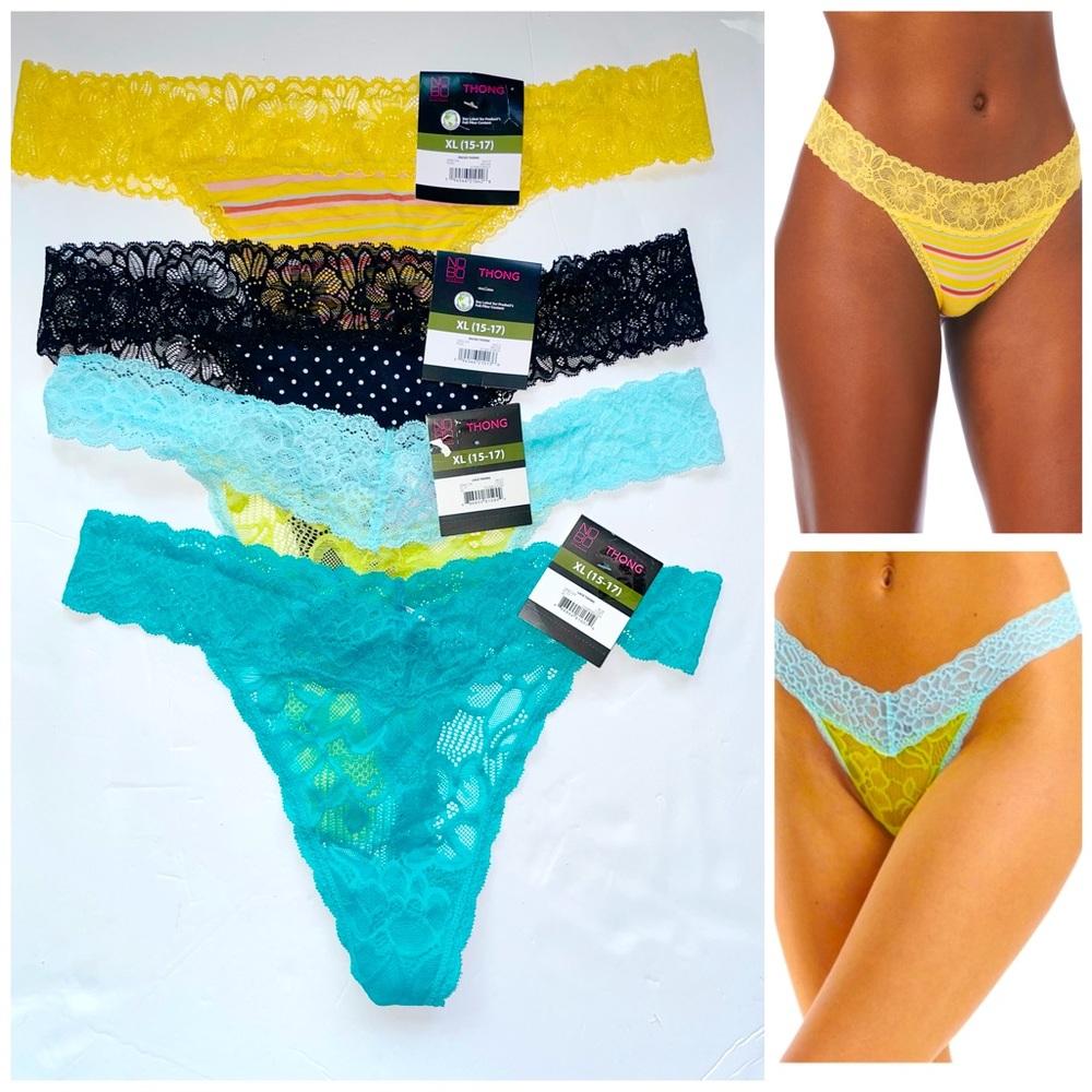 Nobo 4 Pcs Women Lace Thong Panties intimates XL 15-17 stretchy sexy Lingerie *